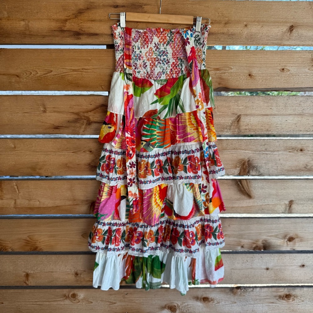 Farm Rio mixed white prints layered midi dress | small